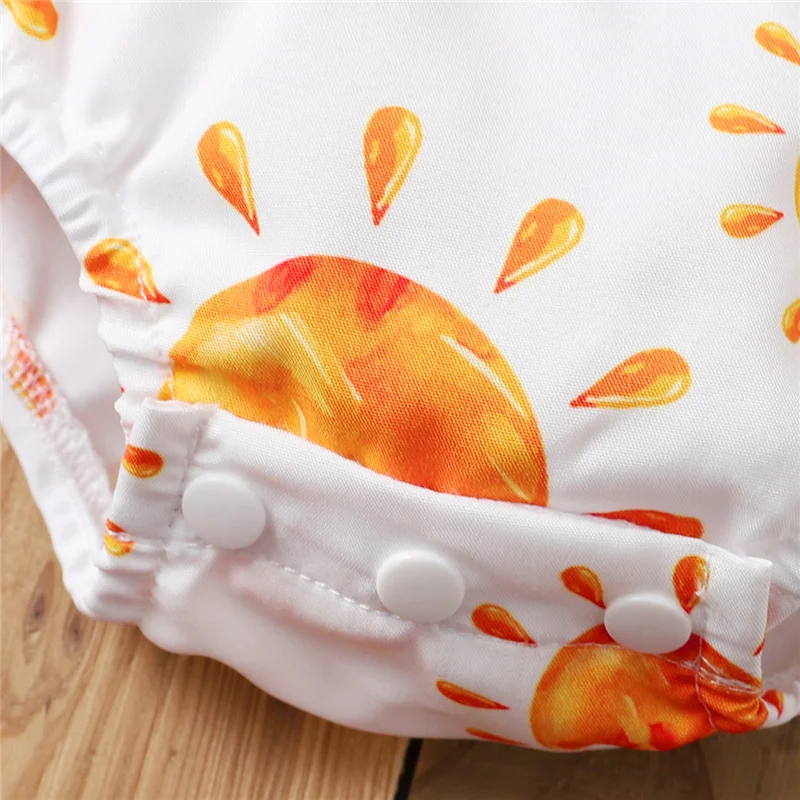 

0-24Month Newborn Baby Girls Bodysuit with Headband,Kids Girls Summer Sun Print Turn-Down Collar Fly Sleeve Baby Romper+Hairband