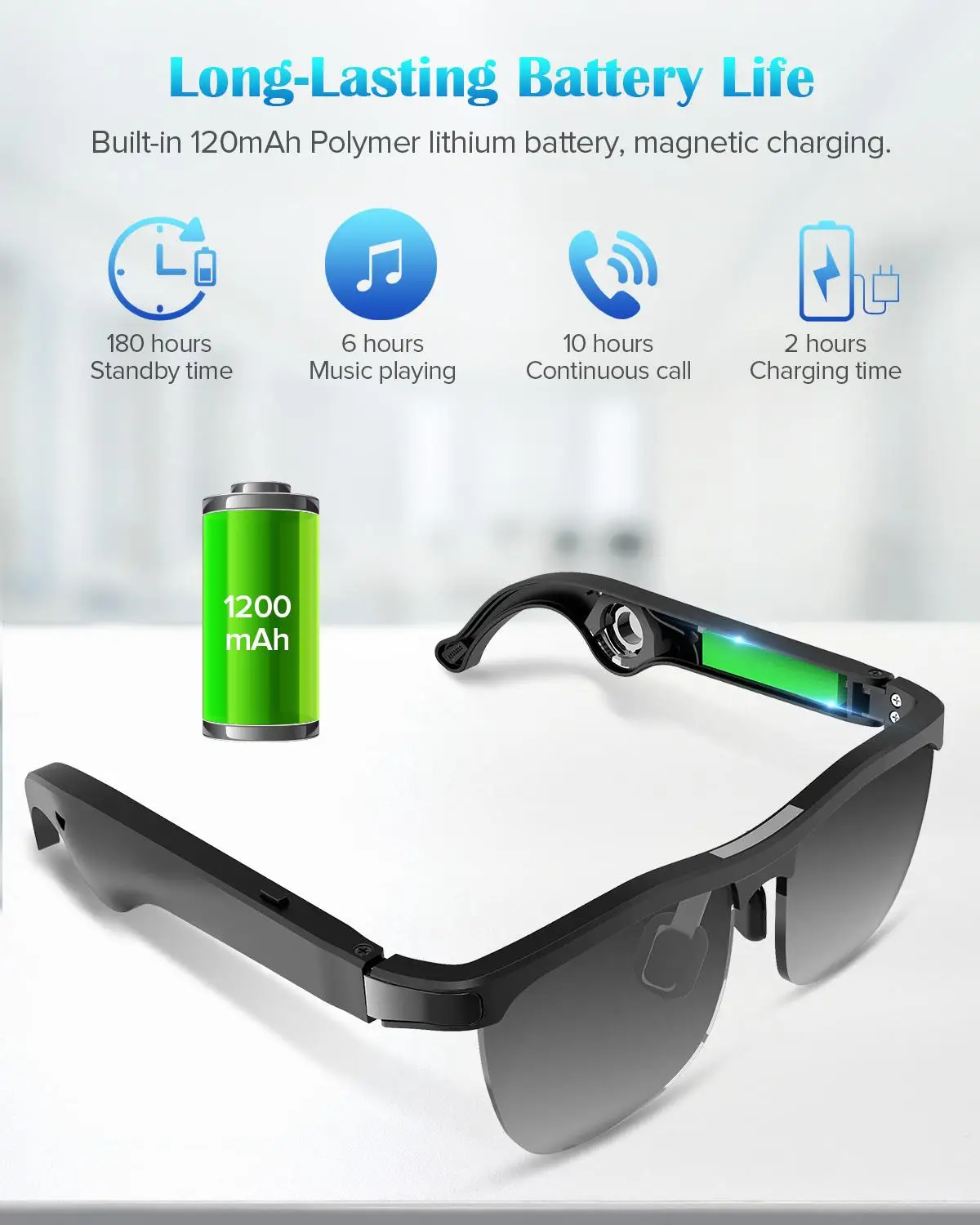 구매 무선 오디오 블루투스 선글라스, 오픈 이어 음악 헤드폰 BT5.0 핸즈프리 통화 편광 안경