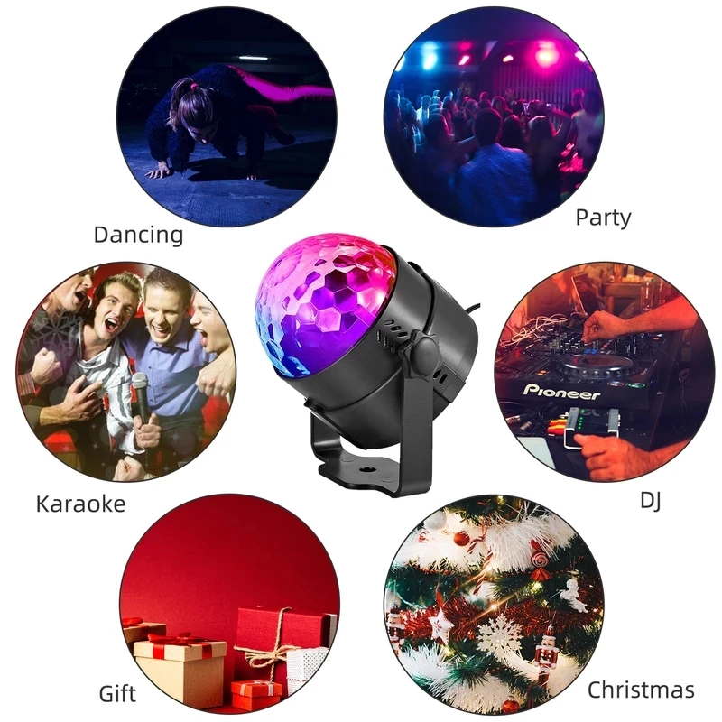 RGB Disco Ball Party Lights DJ Light LED Projector Strobe Lamp Birthday Car Club Bar Karaoke Xmas Sound Activated | Освещение