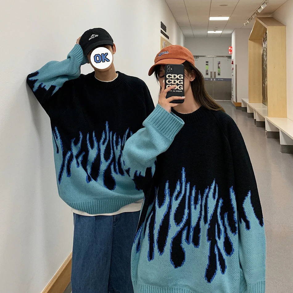 

Men's Winter Warm Sweater Oversize Vintage Branded Men's Clothing 2021 Fashion Hallowee Streetwear Couple O-Neck Knit Pullover
