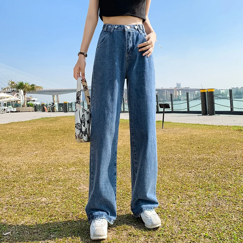 

Straight high waist jeans woman denim pants Full Length trousers womens clothing plus size black jeans korean fashion streetwear