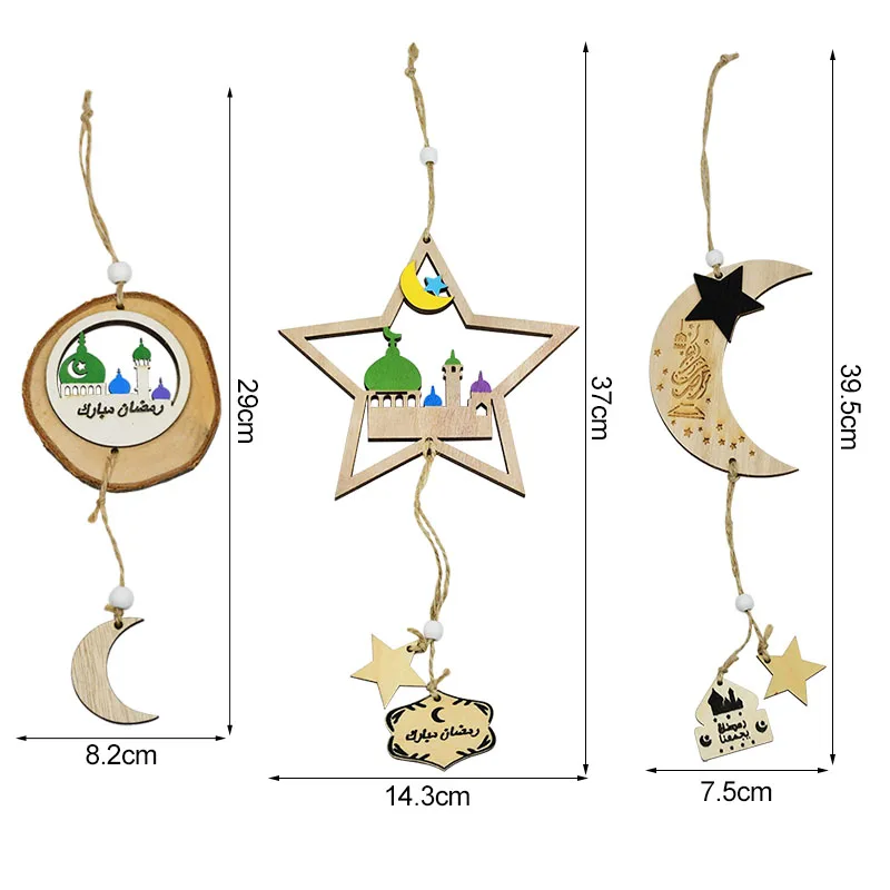 

Eid Wooden Pendant Eid Mubarak Decor Moon Star Hanging Ornament Wall Decor Kareem Ramadan Decor Islamic Muslim Party Supplies