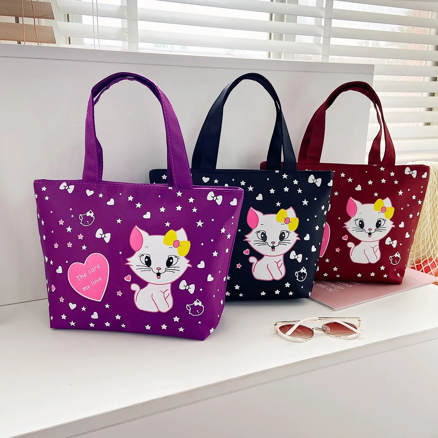

Casual Women Waterproof Oxford cloth Shoulder Bag Fashion Female Cute Cat Small Bento bag Portable Environmental Protection Bag