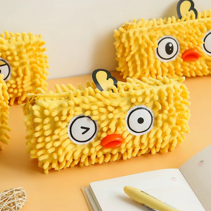 

Funny Little Yellow Duck Plush Pencil Case Large-capacity Student Stationery Kawaii School Supplies Storage Bag Back To School