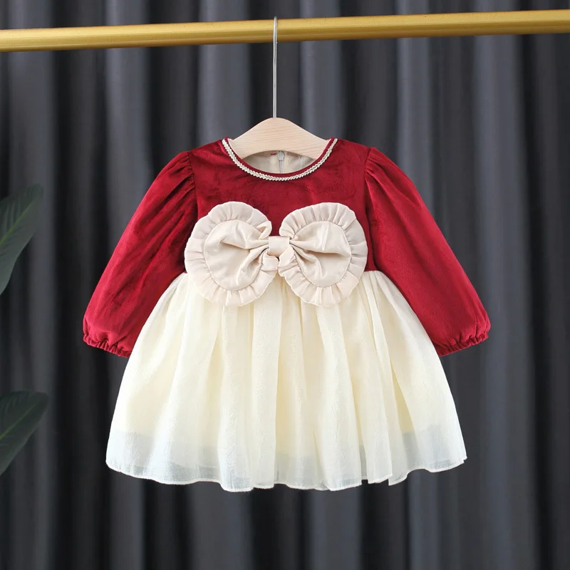

winter Baby girls sweet bow dress infants baby princess velvet dress children clothing kids