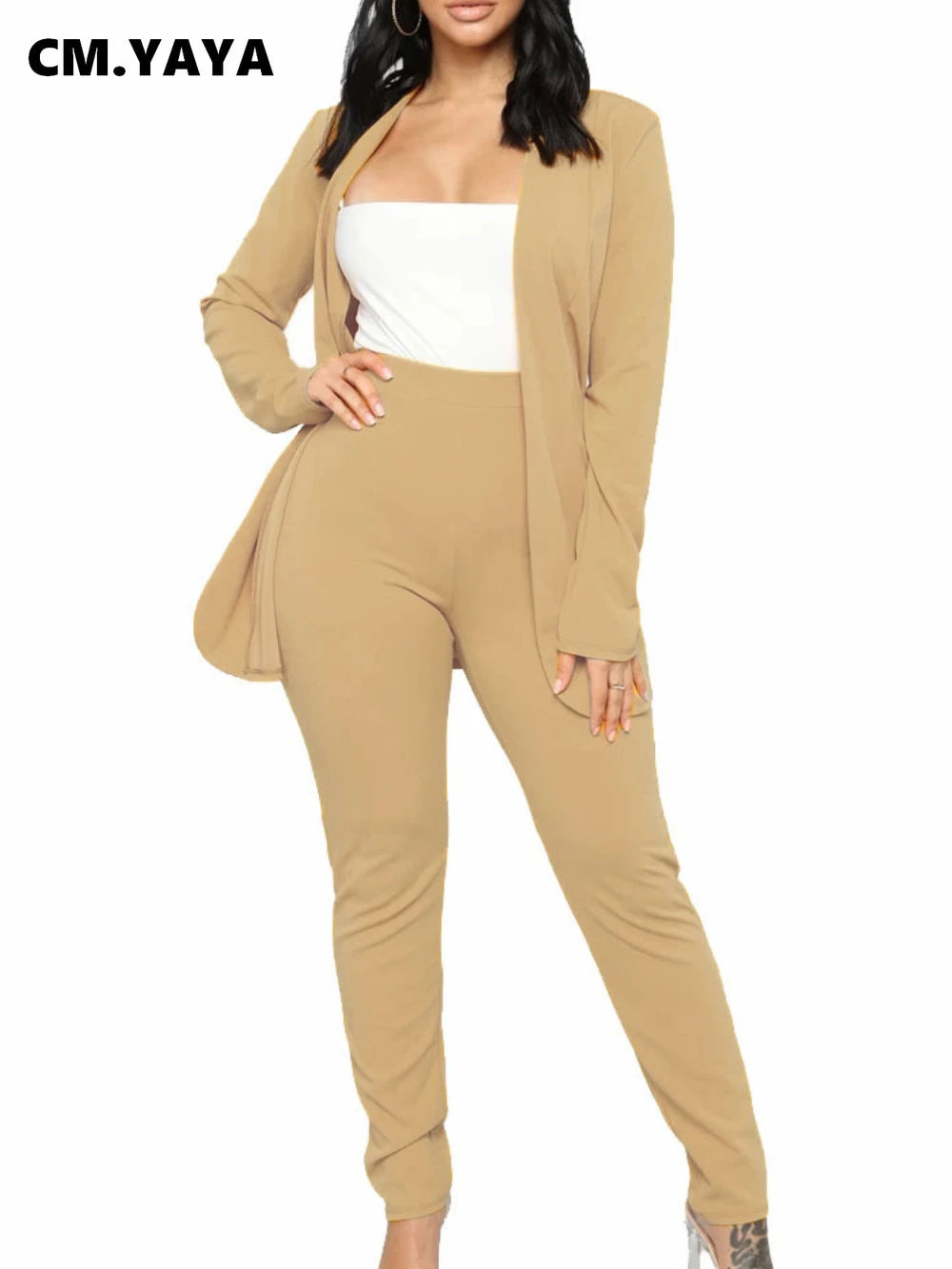 

Осенне-зимний элегантный женский комплект CM.YAYA, блейзер с длинным рукавом и брюки, офисный женский спортивный костюм, комплект из двух предм...