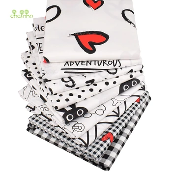 Black & White World,Printed Twill Cotton Fabric,Patchwork Clothes For DIY Sewing Quilting Baby&Children's Material,9 Pcs 40x50cm