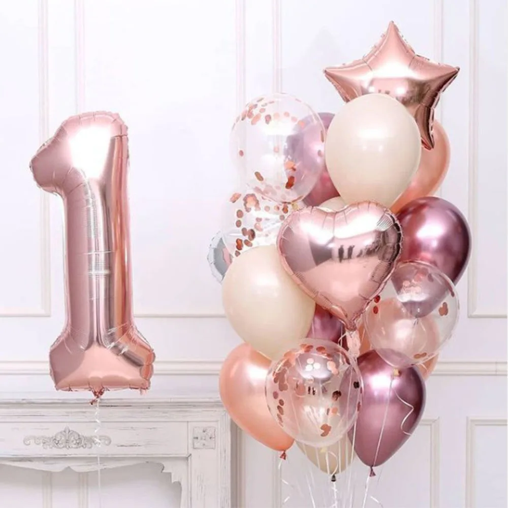 

1set Rose Gold Birthday Balloon Set With 32inch Number Balloons 3/3rd Birthday Party Decorations Kids Aniversare 9/1/3 Years Old