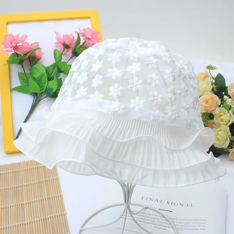 Women Flower Hollow Embroidery Lace Bucket Hat Female Summer Mesh Sun Fisherman Hat Visor
