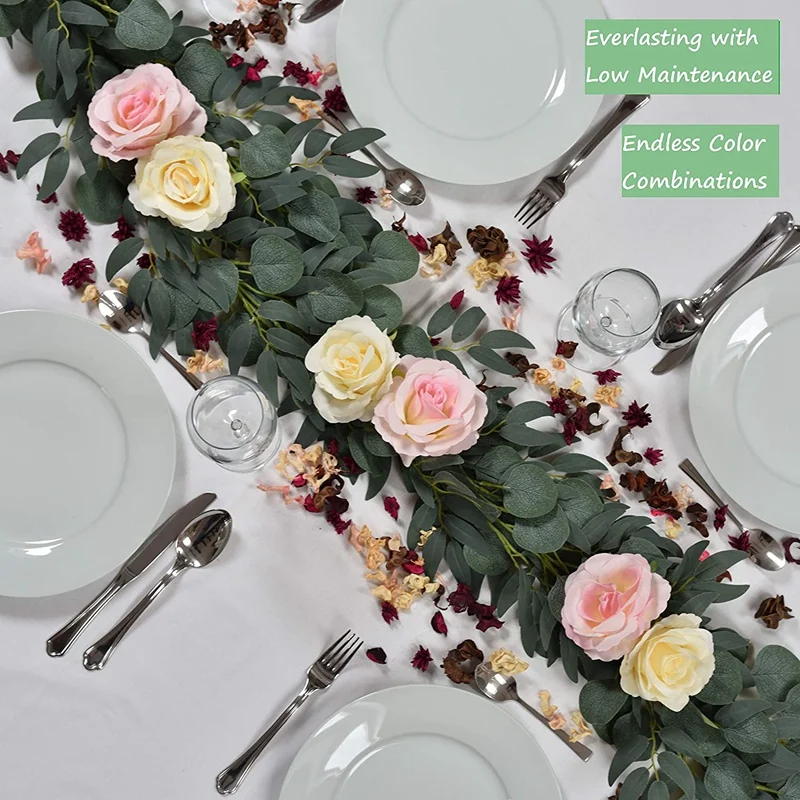 

2 Pcs Artificial Eucalyptus Garland with Willow Vines, 6.5inch Long Faux Eucalyptus Garland Greenery