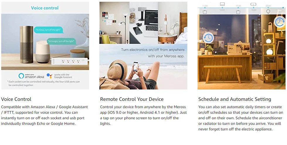 Smart WiFi Surge Protector,Power Strip, Alexa& Google Assistant& IFTTT Supported, App Remote Control Meross MSS425F EU/JP
