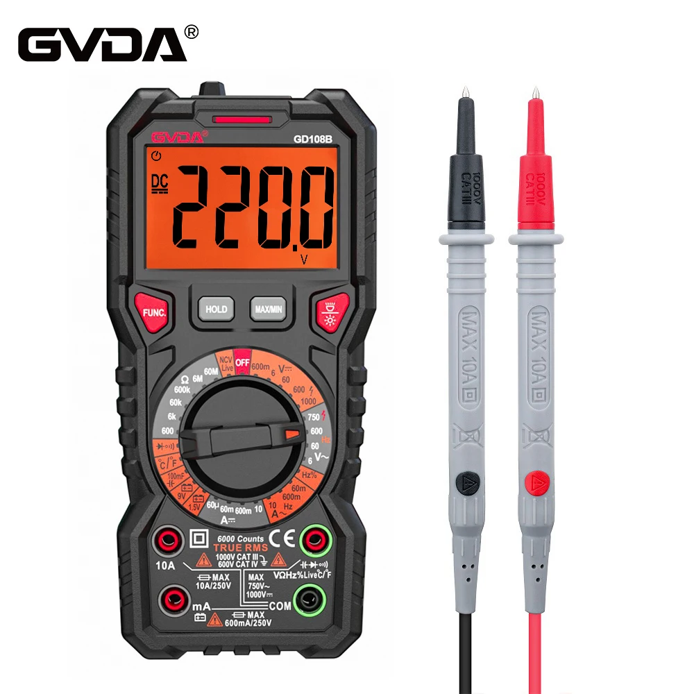 Цифровой мультиметр GVDA измеритель емкости напряжения True RMS Бесконтактный