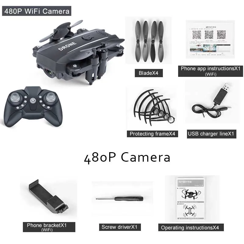 Black 480P 1080 P/480 P Мини Rc вертолет с широкоугольной HD камерой Gps Дрон Режим высокой фиксации складной рычаг RC Квадрокоптер вертолет высоты - Цвет: Black 480P