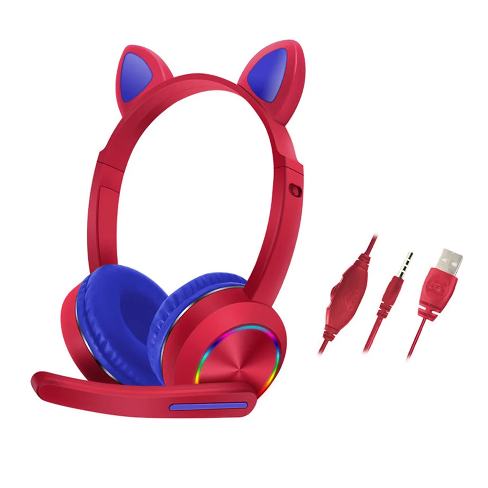 

Computer Gifts Live Streaming Stereo Cat Ear LED Lighting Laptop 3.5mm Jack Fashion Wired Headphone For Kids With Microphone