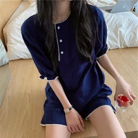 korean womens pajamas summer new pure cotton yarn plain lace nightgown pullover 2pcs home suit female sleepwear lady nightwear