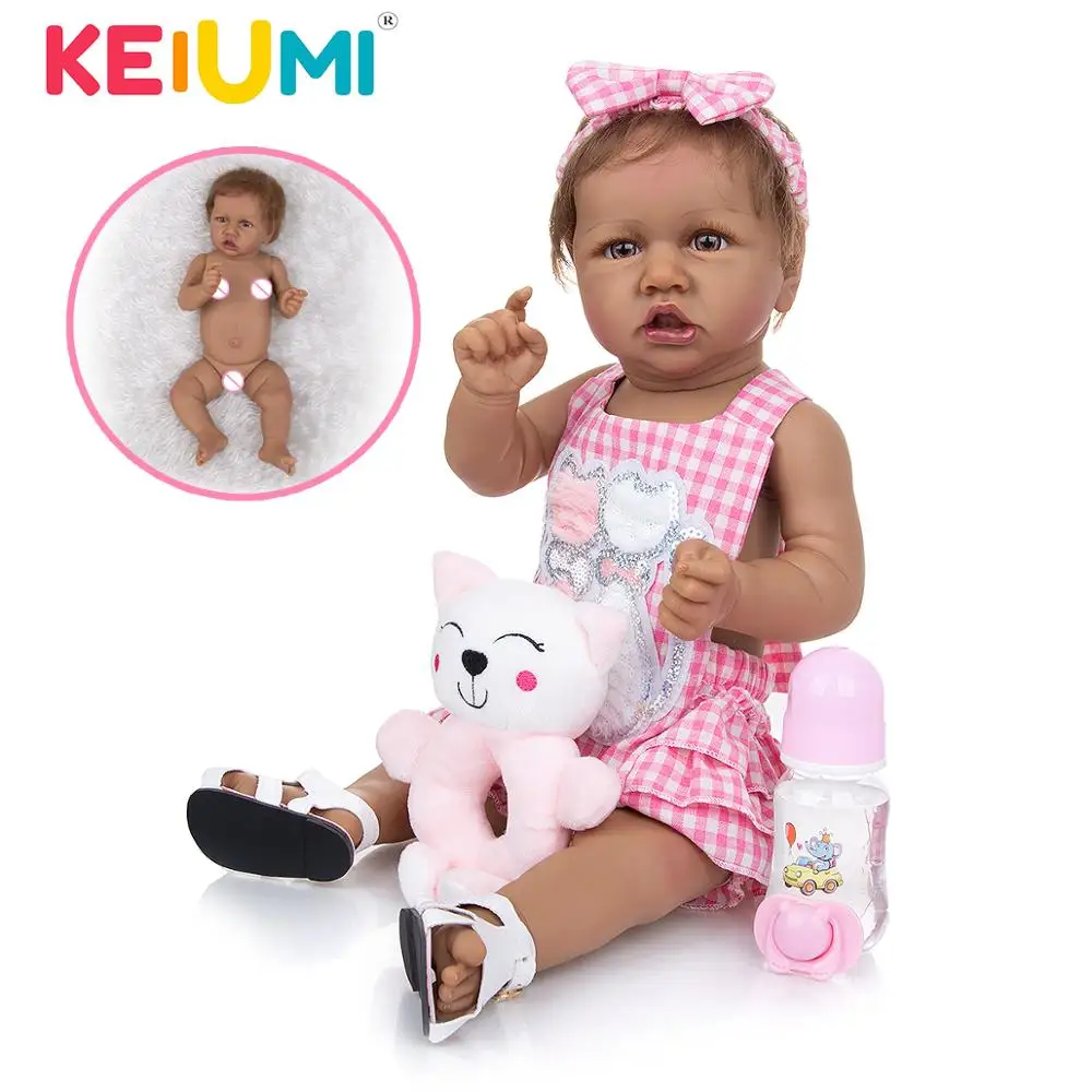 KEIUMI 23 Inch Lifelike Reborn Baby Doll All Silicone Tan Skin 57CM Lovely Girl For Children's Gifts Christmas Present | Игрушки и
