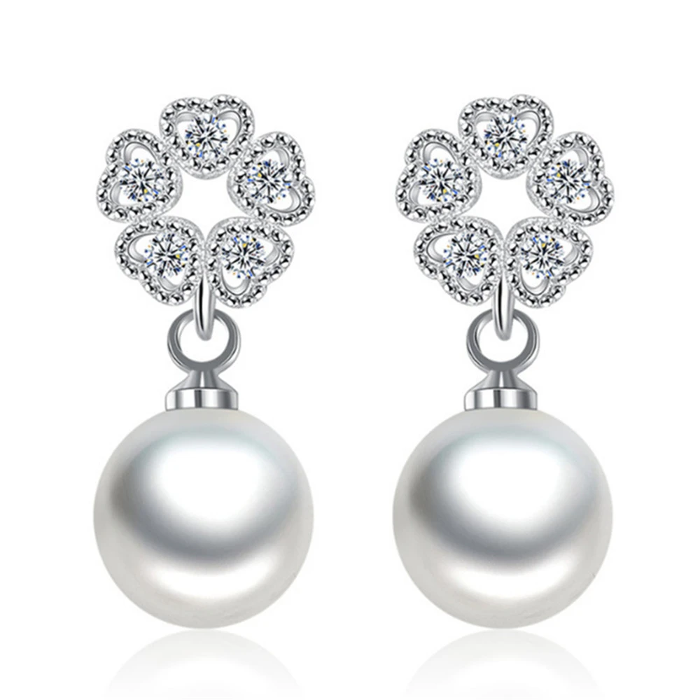 

Temperament Tassel Female Silver Color Pearl Earrings Fashion Elegant Dazzling Love Crystal Earrings Jewelry