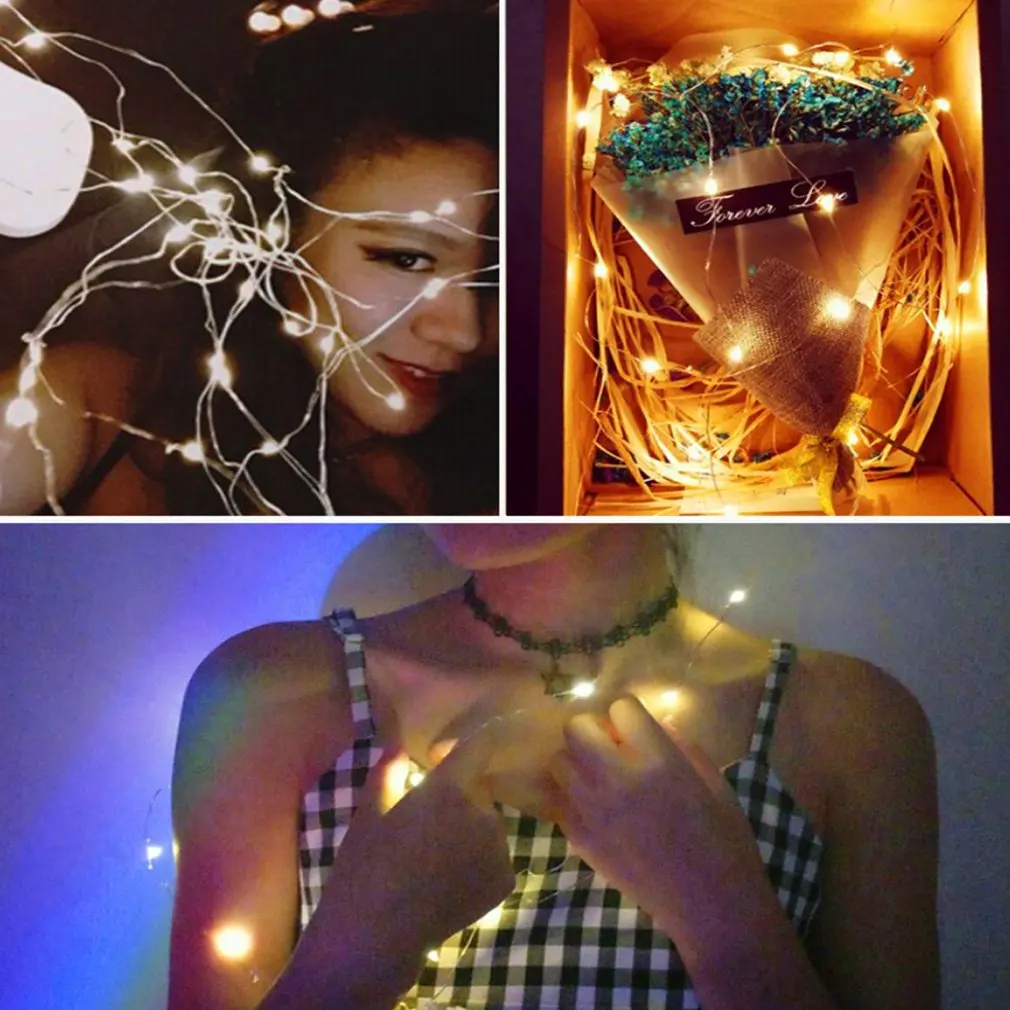 Открытый Солнечный медный провод Кнопка лампа струна спальня комната креативный