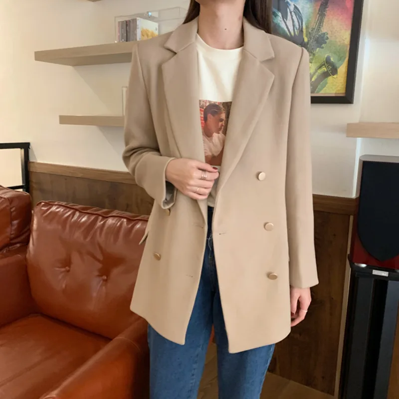 Женский двубортный Блейзер элегантный черный повседневный пиджак в Корейском