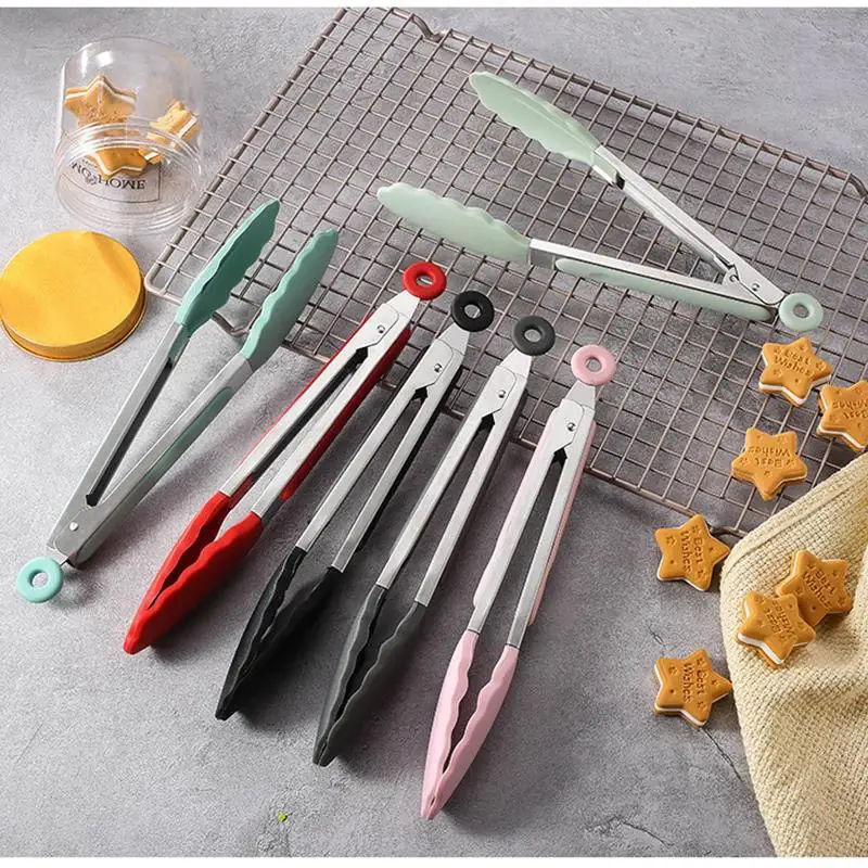 

Kitchen Food Tongs Locking Heat-Resistant Non-Slip Silicone Barbecue Tongs Serving Tongs Grill Cooking Clip Kitchen Accessories