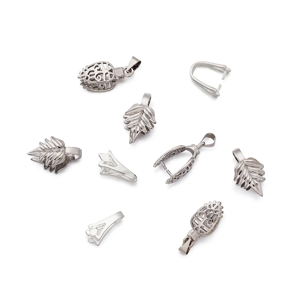 

15pcs/set Brass Ice Pick Pinch Bails Mixed Color Pendant Clips Clasps Jewelry Making Findings Accessories Three Sizes