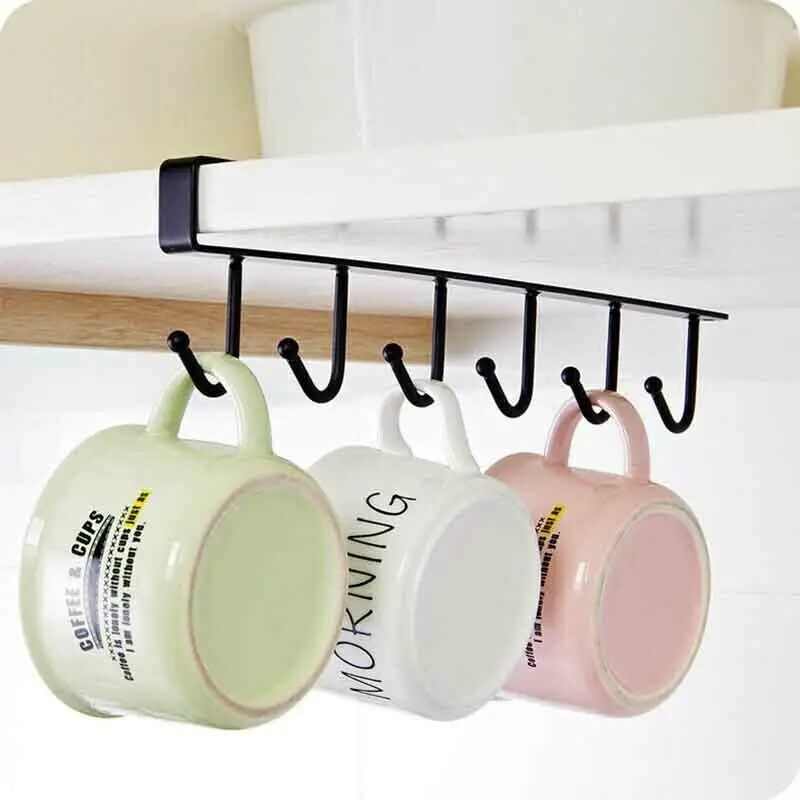 Premium 6 Hooks Kitchen Cup Holder Firm Hang Under Shelf Cabinet Storage Rack Organizer Creative | Дом и сад