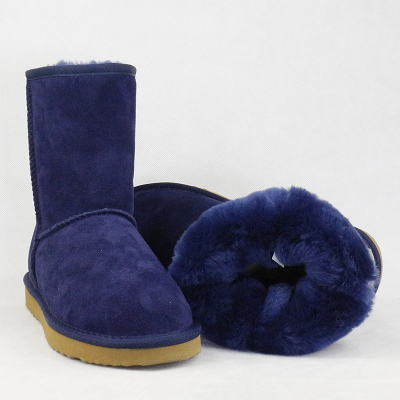 Navy Blue Модные водонепроницаемые зимние сапоги наивысшего качества; женские сапоги из натуральной коровьей кожи; теплые зимние сапоги; женская обувь; зимние сапоги до середины голени - Цвет: Navy Blue