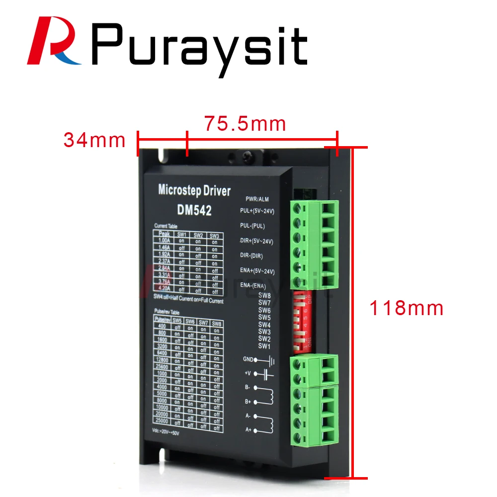 Фото Puraysit Puraysit DM542 Контроллер шагового двигателя, 2-фазный цифровой драйвер шагового двигателя, максимальное напряжение 18-48 В постоянного тока. 4.2А для двигателя серии 57 86 №4