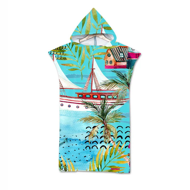 

Summer Holiday Hooded Bath Beach Towel Microfiber Wetsuit Changing Robe Poncho Surf Towel for Swimming Beach Outdooor Bathrobe