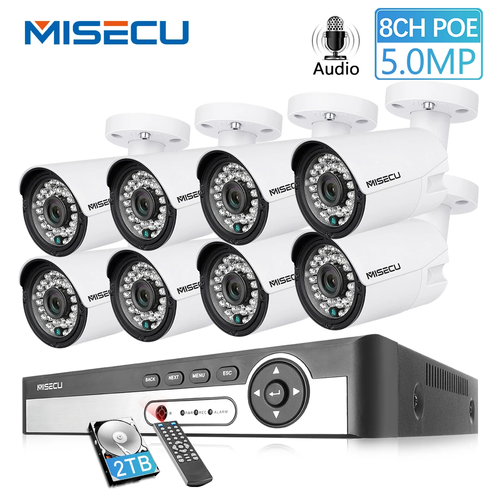 MISECU H.265 48 V 8CH POE IP CCTV Системы 4.0MP Пуля IP POE камера безопасности Аудио запись Outdoort Водонепроницаемый P2P комплект видеонаблюдения
