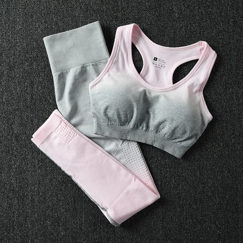 

2 Piece Yoga Set Women Gym Set Ombre Sports Bra Seamless Leggings Workout Clothes Sport Suit Women Fitness Set Sportswear