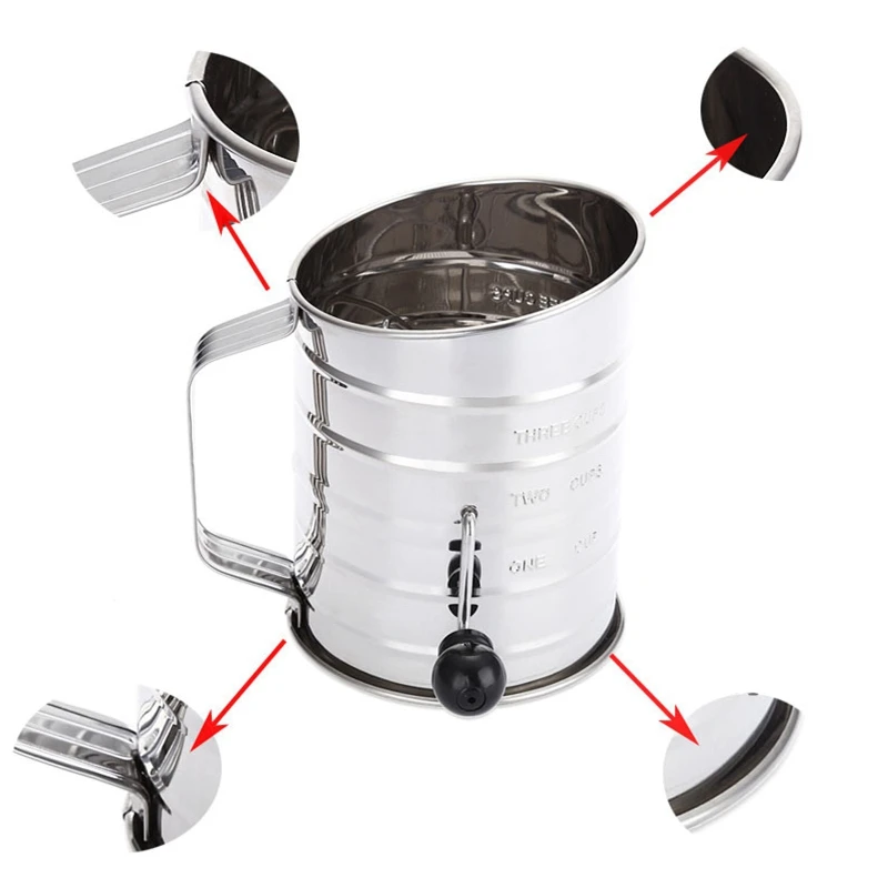 Ручной шейкер для муки Сетчатое сито из нержавеющей стали 3 чашки глазурь сахар