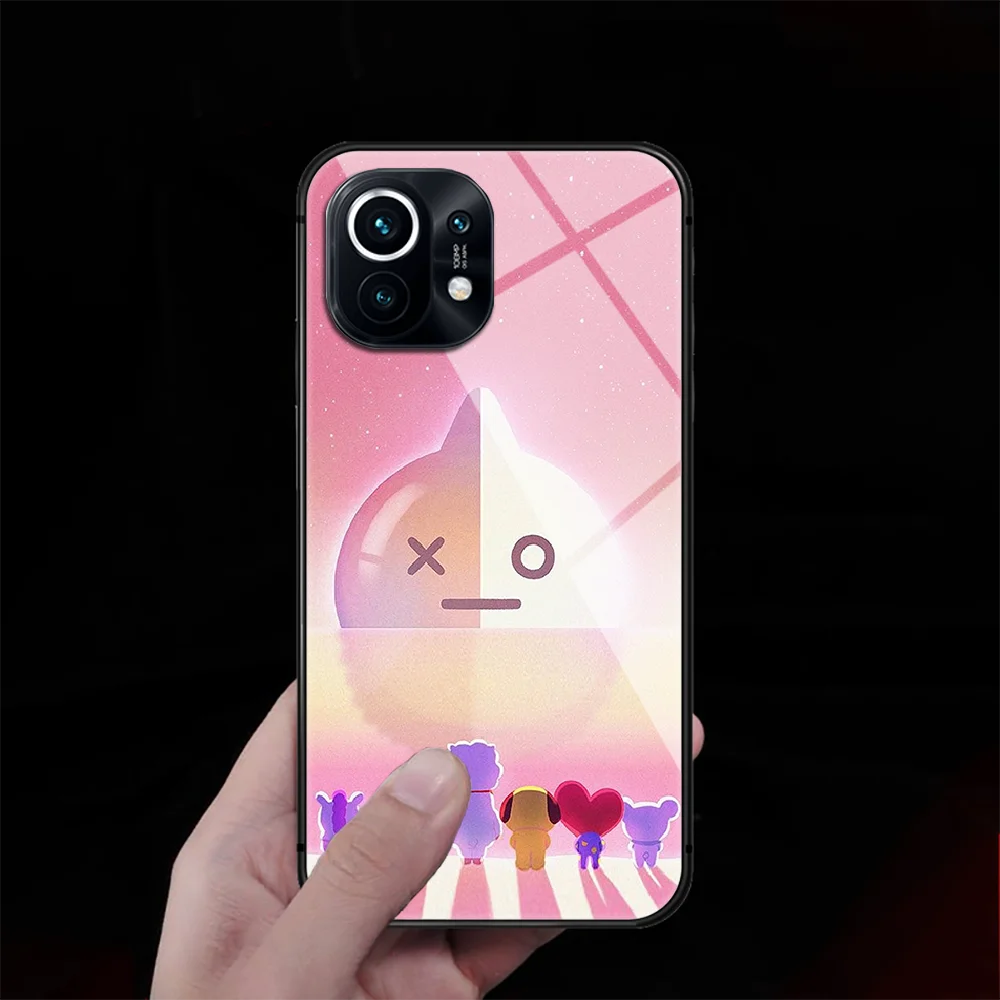 

Cartoon BT21BtSs Tempered Glass Phone Case Cover For Xiaomi Mi Note 9 10 11 T Pro Lite Ultra 3D Hoesjes