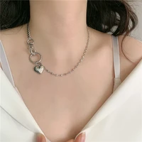 u magical high street asymmetric love heart pendant necklace for women hiphop circle chunky chain round beads necklace jewelry