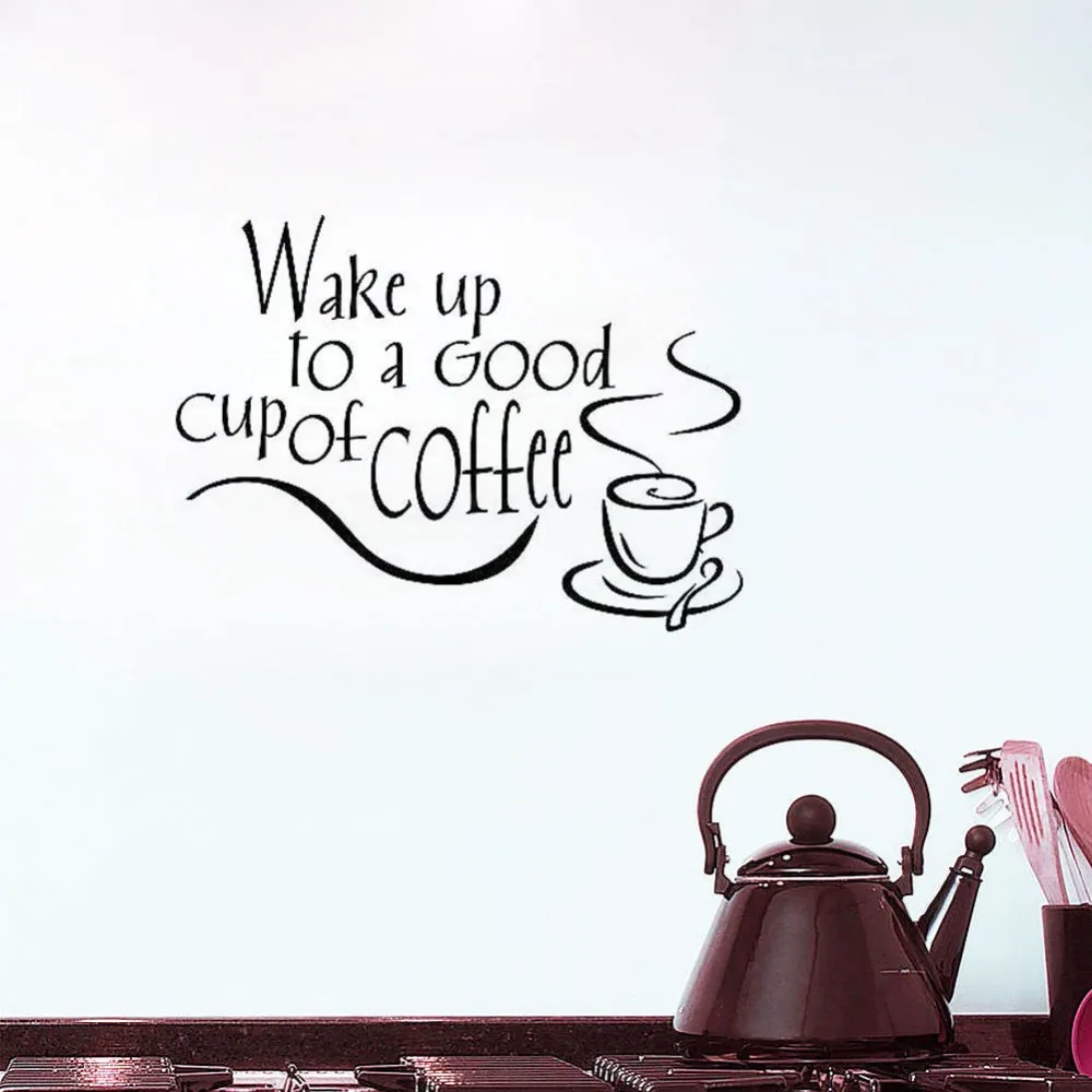 

Wall Decal Quotes Wake Up To a Good cup of coffee Dinning Room Wall Sticker DIY Decor Kitchen Room Wall Mural YO-176