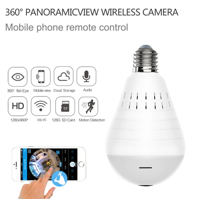 

360 Degree Wireless WiFi Fisheye Bulb Camera Home Security 960P IP E27 Standard LED Lamp Cam 1.3MP Light Panoramic CCTV H.264