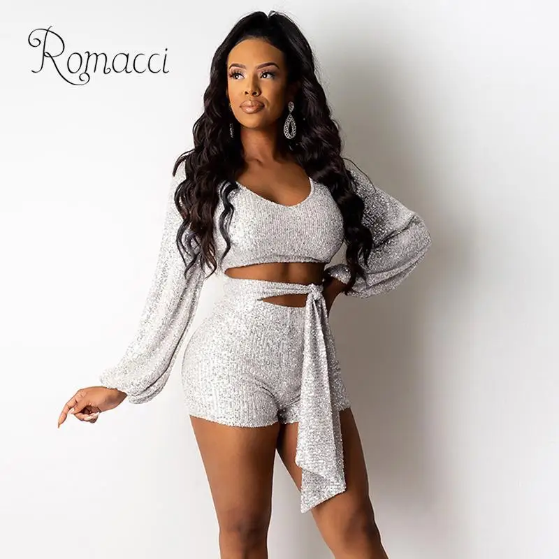 

Женский комплект из двух предметов, укороченный топ, короткие женские комплекты из двух предметов, с блестками, v-образным вырезом, с длинным...