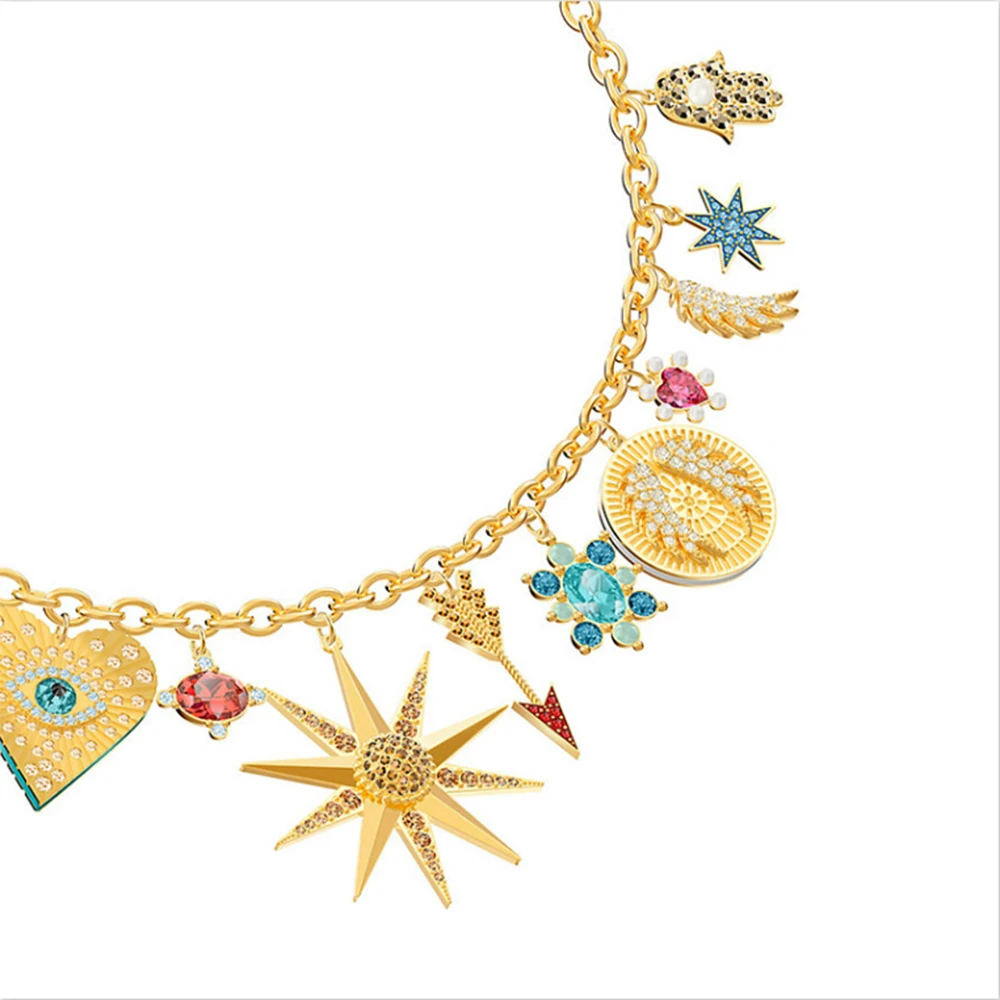 

SWA Fashion New Product Lucky Goddess Golden Charm Necklace, Shiny And Charming Crystal Ladies Luxury Jewelry Engagement Gift