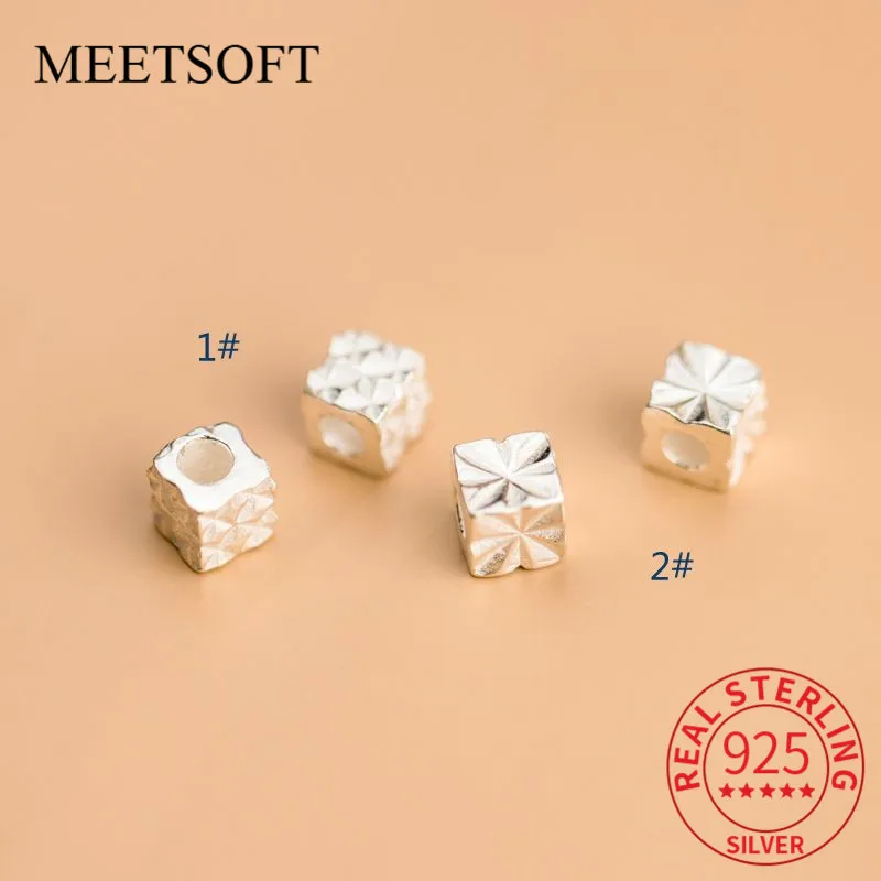 

MEETSOFT классические Квадратные бусины из стерлингового серебра 925 пробы с космическим узором шармы ручной работы DIY Изящные Ювелирные издели...