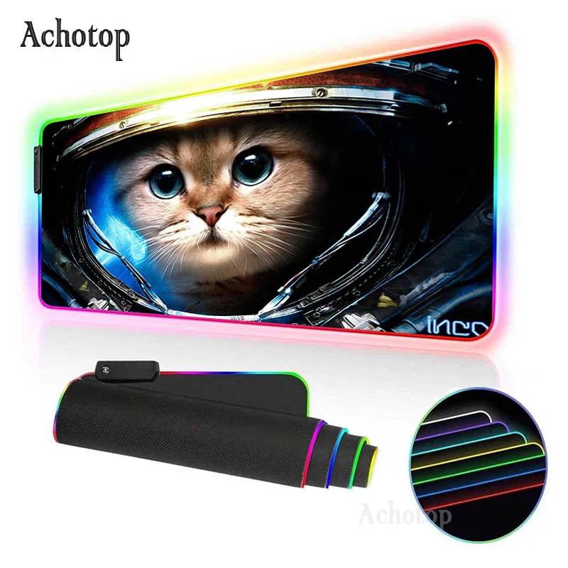 

Cute Cat RGB Mouse Pad Pc Gamer With Backlight Mouse Pad Gaming Accessories Led Anime Mousepad For Pc Desk Table Mat