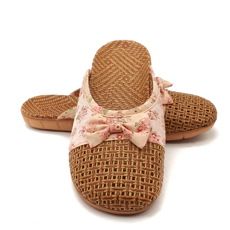 

Women Slippers Casual Slides Floral Flax Bow Linen Casual Indoor Flat Shoes Woman Summer Sandals Women's Sandalias