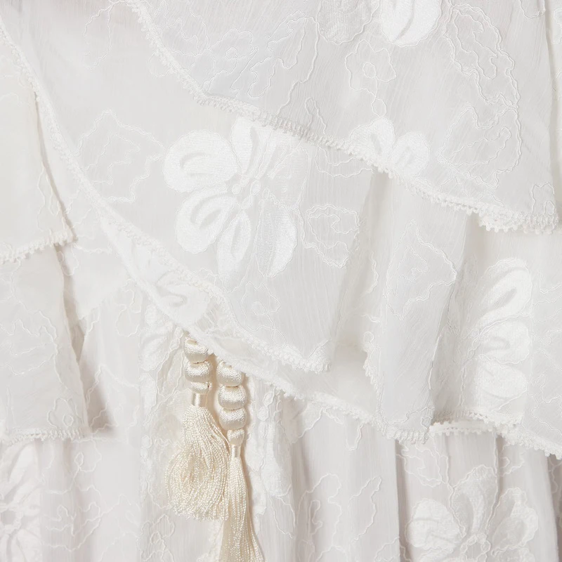 

VGH Vintage Patchwork Ruffle Dress For Women V Neck Long Sleeve High Waist Patchwork Embroidery Elegant Dresses Female Fashion