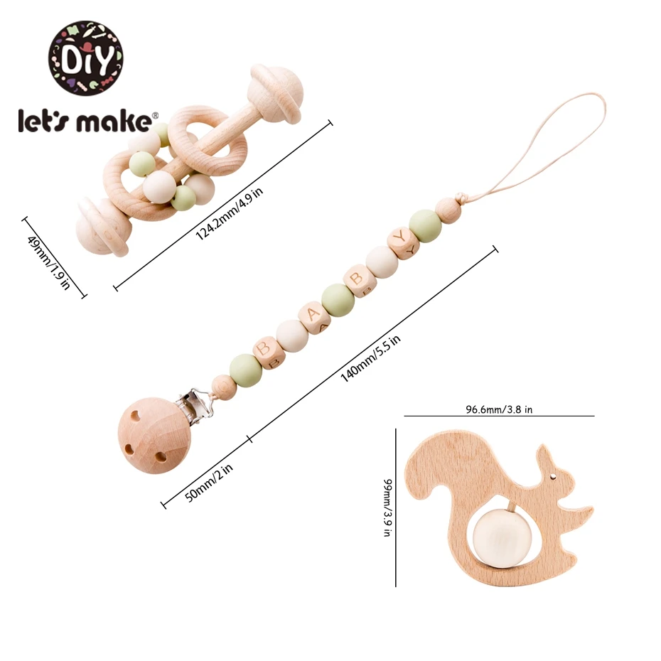 Let's Make 3pc/set Baby Pacifier Chain Holder Foer Nipples Beech Wood Baby Rattle Crib Mobiles Stroller Accessories Baby Toys - Цвет: 5