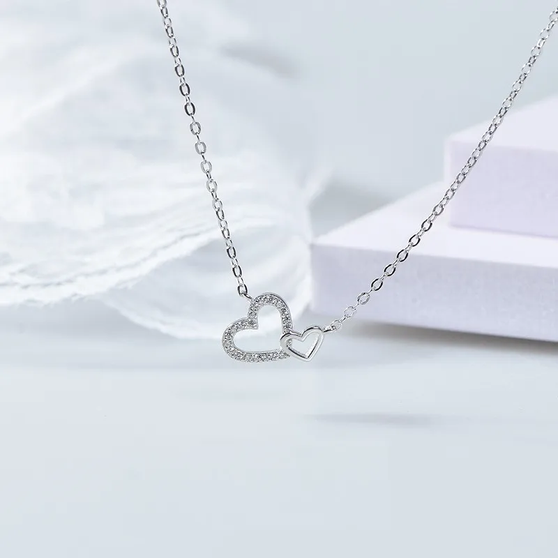 

2020 New Simple Heart-shaped Necklace for Women Double Love Gold Silver Colour Clavicle Chain Choker Fashion Kpop Jewellery