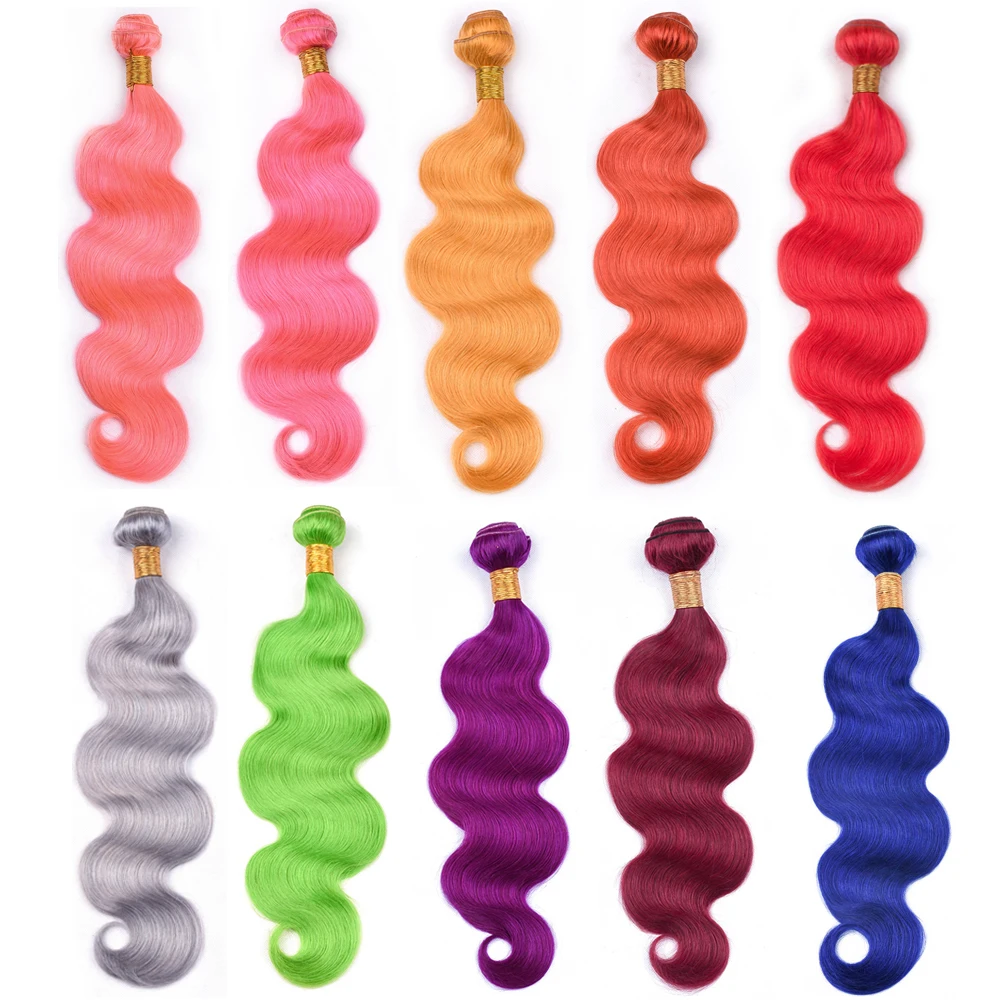 

Pre Colored #613 Blonde Human Hair Bundles Body Wave Remy Brazilian Hair Weave Red Pink Orange Yellow Blue Green Grey Purple