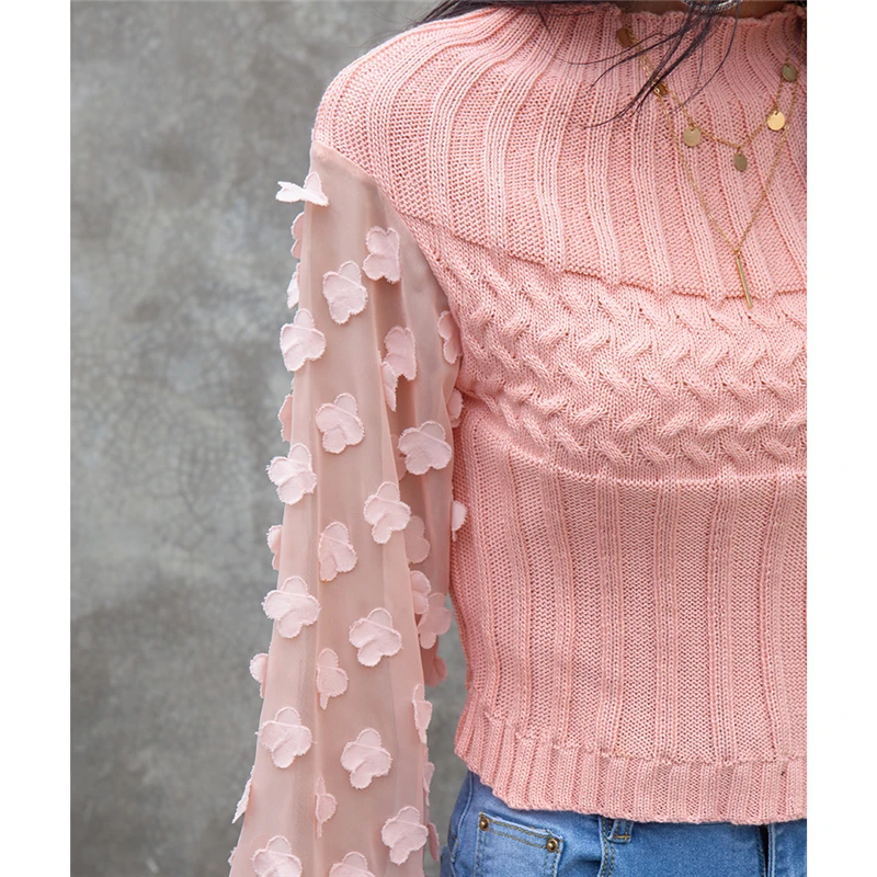 

Womens Sweater Round Neck Petal Puff Sleeve Slim Top for Holiday Dating Party Shopping Autumn Spring
