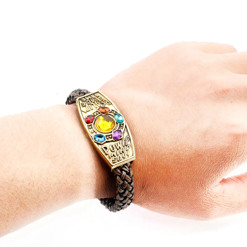 

Men Leather Bracelet Crystal Bangles Infinite Power Glove Gauntlet Bracelets Cosplay Accessories Movie Fans Gift