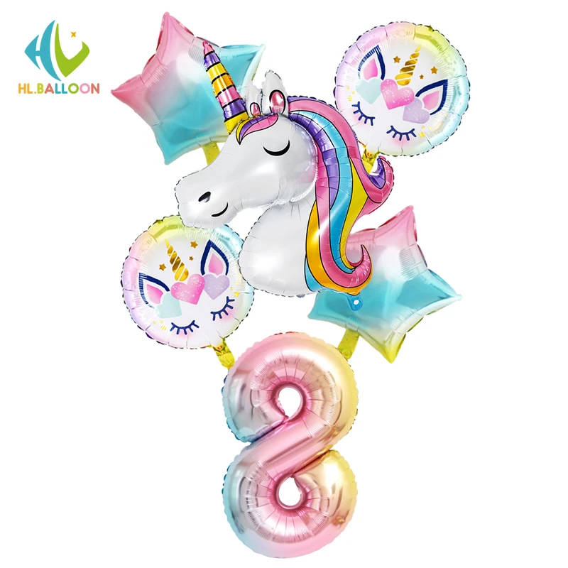 Радужные шарики в виде единорога форме цифр украшение для дня рождения Детские