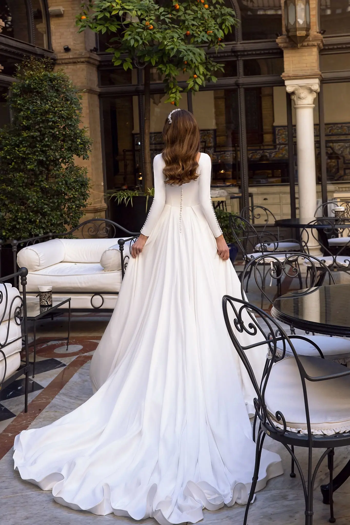 Vivian's Bridal винтажное свадебное платье трапециевидной формы отражающее платье с пуговицами и длинным рукавом Пышное простое свадебное платье со шлейфом