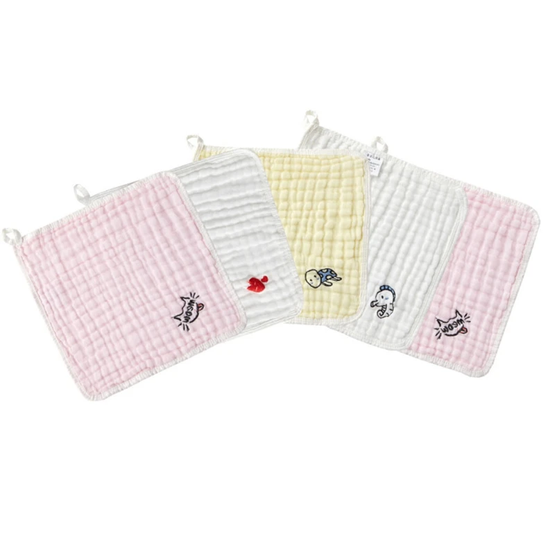

97BC 5 Pcs Baby Muslin Washcloths Natural Soft Cotton Face Towel Infants Feeding Bibs